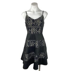 Annabella Black Metallic Lace Formal Satin Sleeveless Fit Flare Mini Dress Sz S